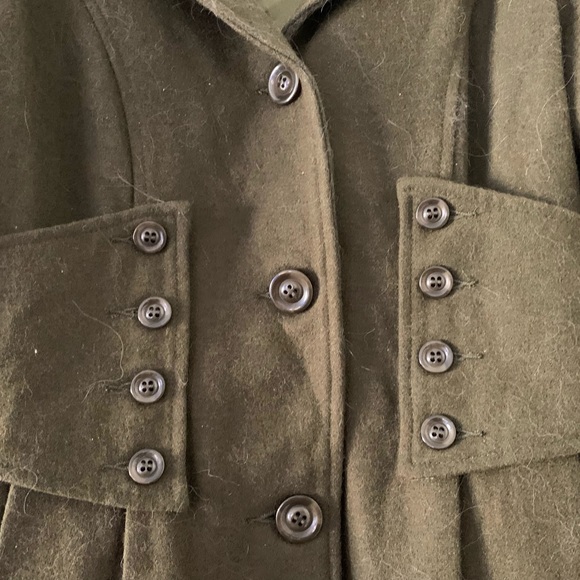 Hazel Military Inspired Loden Green Fitted Wool Swing Coat Size M - Picture 3 of 4